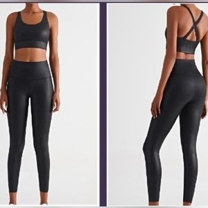 LILAH Limited Edition Black Faux Leather Set Sports Bra & Leggings - Size Small